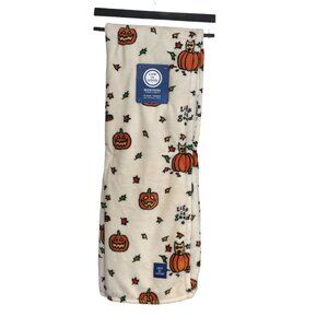 LIFE IS GOOD Halloween Plush Throw Jack o Lanterns Leaves Dogs Beige 50" x 70"